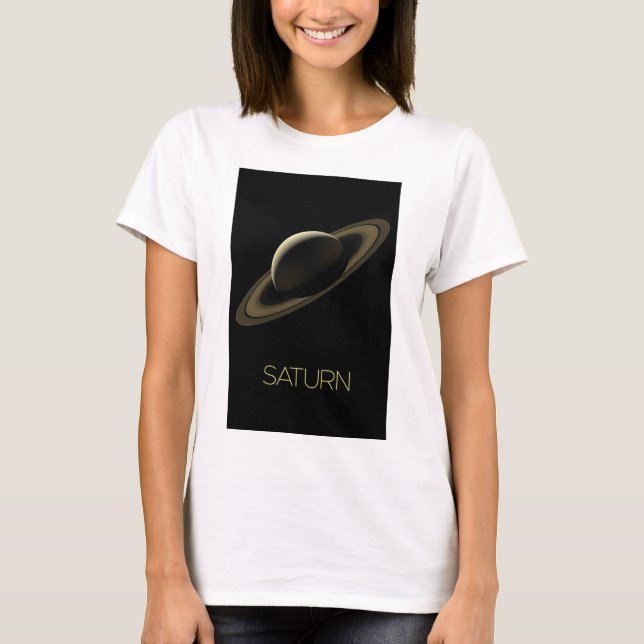 Outer Space, Galaxy, Solar System, Planet Saturn T-Shirt (Front)