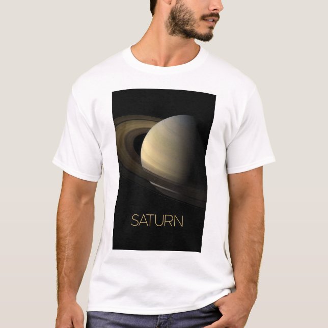 Outer Space, Galaxy, Solar System, Planet Saturn T-Shirt (Front)