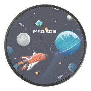 Outer Space Galaxy Travel Shuttle Personalized Hockey Puck