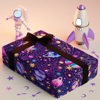 Outer space Galaxy with Planets Galaxies and Stars Wrapping Paper