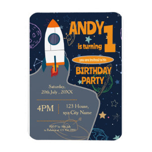 Outer Space Gender Neutral First Birthday Party Magnet