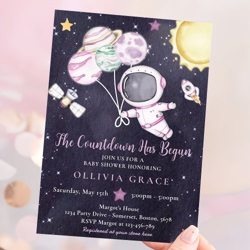 Outer Space Girl Baby Shower Galaxy Baby Shower Invitation