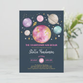 Outer Space Girl Baby Shower Moon Stars Galaxy Inv Invitation (Standing Front)