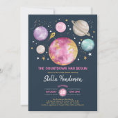 Outer Space Girl Baby Shower Moon Stars Galaxy Inv Invitation (Front)
