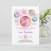 Outer Space Girl Baby Shower Moon Stars Galaxy Invitation (Standing Front)