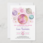 Outer Space Girl Baby Shower Moon Stars Galaxy Invitation (Front)
