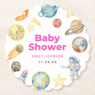 Outer Space Girl Baby shower Paper Coaster