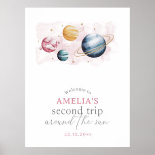 Outer Space Girl Birthday Galaxy Planets Welcome Poster
