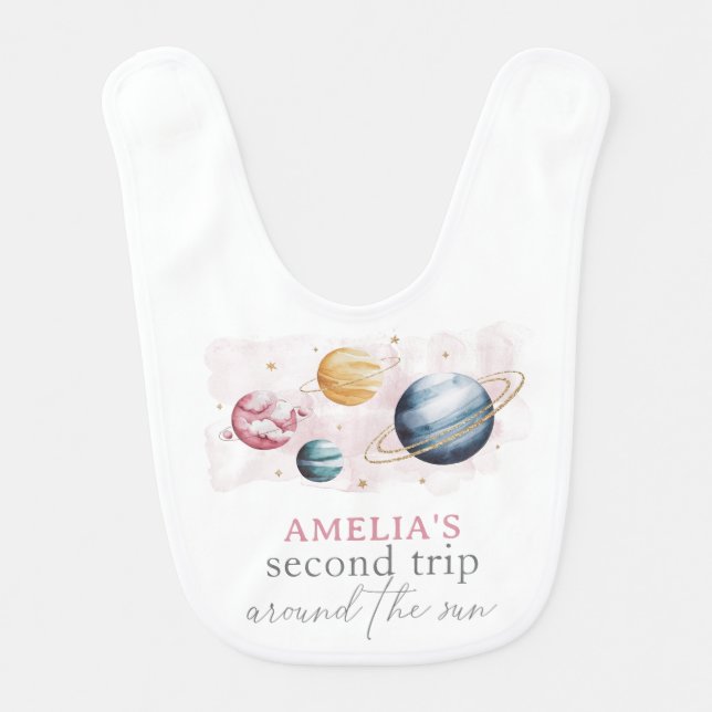 Outer Space Girl Birthday Galaxy Stars Planets Baby Bib (Front)