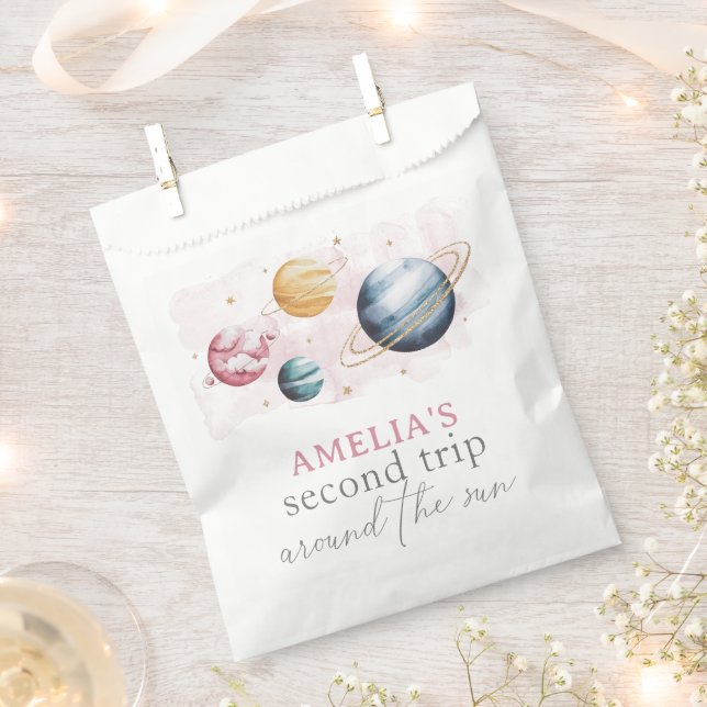 Outer Space Girl Birthday Galaxy Stars Planets Favor Bag (Clipped)