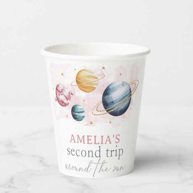 Outer Space Girl Birthday Galaxy Stars Planets Paper Cups (Front)
