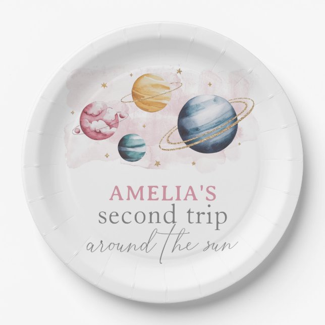 Outer Space Girl Birthday Galaxy Stars Planets Paper Plates (Front)