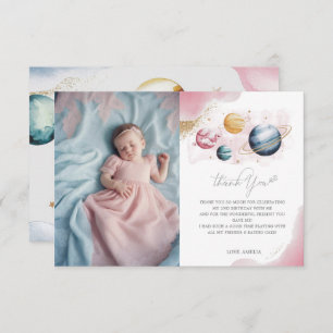 Outer Space Girl Birthday Galaxy Stars Planets Thank You Card