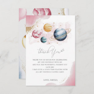 Outer Space Girl Birthday Galaxy Stars Planets Thank You Card