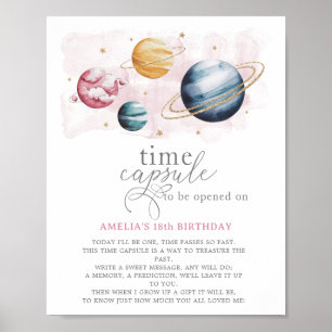 Outer Space Girl Birthday Galaxy Time Capsule Poster