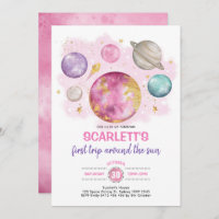 Outer Space Girl Birthday Moon Star Galaxy Party Invitation