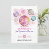 Outer Space Girl Birthday Moon Star Galaxy Party Invitation (Standing Front)