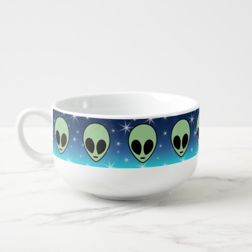 Outer Space Green Aliens Soup Mug