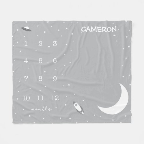 Outer space grey and white Milestone baby Fleece Blanket