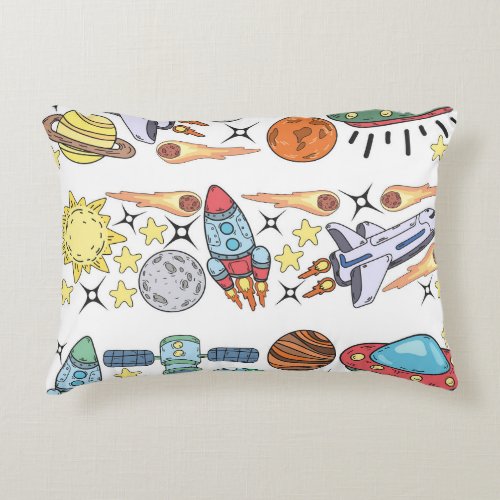 Outer Space Hand_Drawn Vintage Doodles Accent Pillow