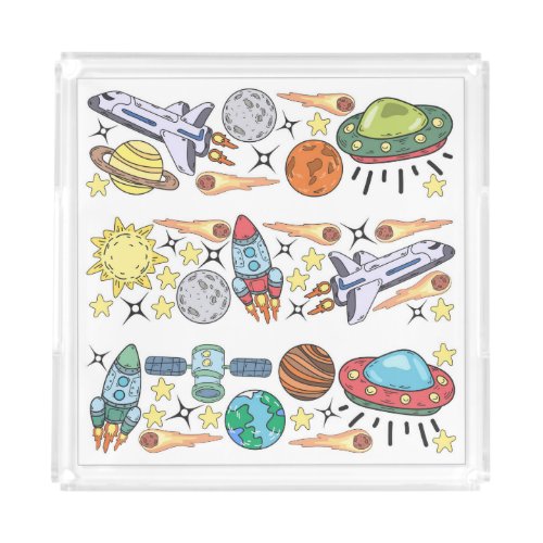 Outer Space Hand_Drawn Vintage Doodles Acrylic Tray