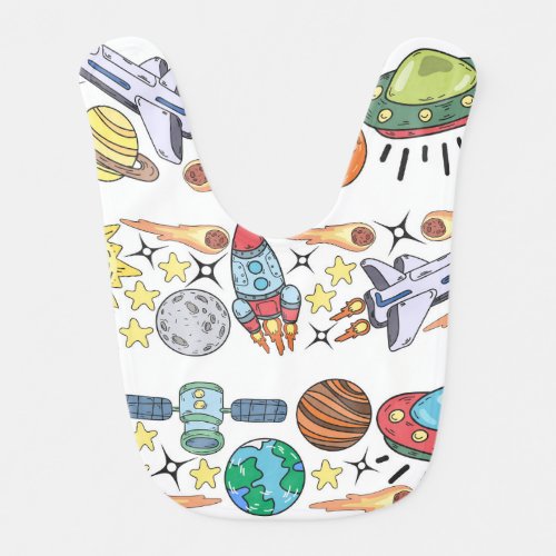 Outer Space Hand_Drawn Vintage Doodles Baby Bib