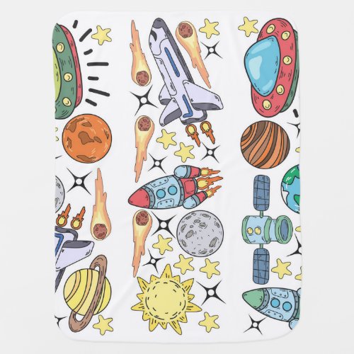 Outer Space Hand_Drawn Vintage Doodles Baby Blanket