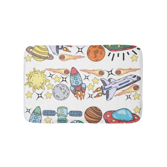 Outer Space: Hand-Drawn Vintage Doodles Bath Mat (Front)