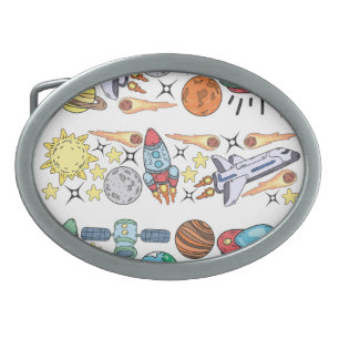 Outer Space: Hand-Drawn Vintage Doodles Belt Buckle