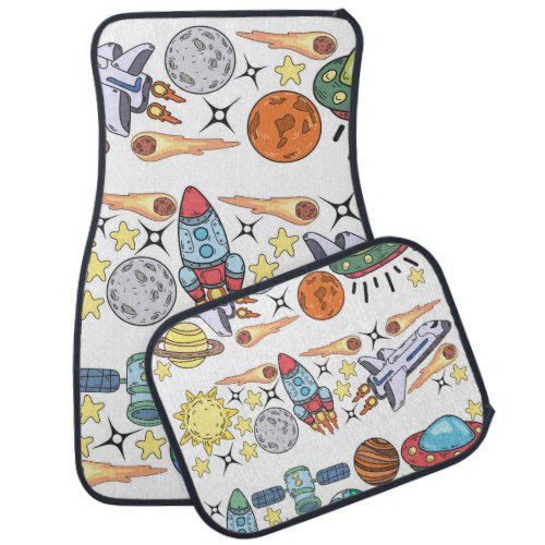 Outer Space Hand_Drawn Vintage Doodles Car Floor Mat