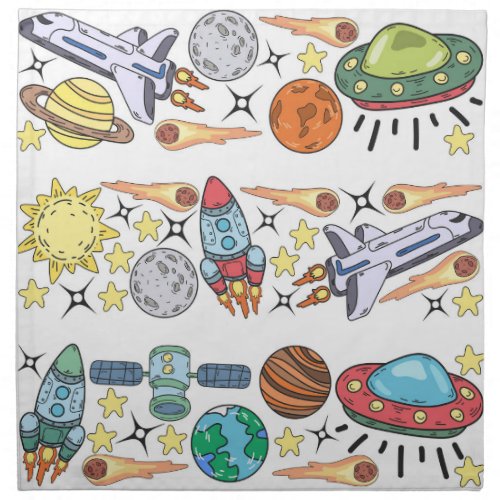 Outer Space Hand_Drawn Vintage Doodles Cloth Napkin