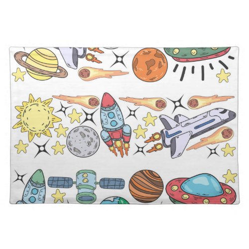 Outer Space Hand_Drawn Vintage Doodles Cloth Placemat