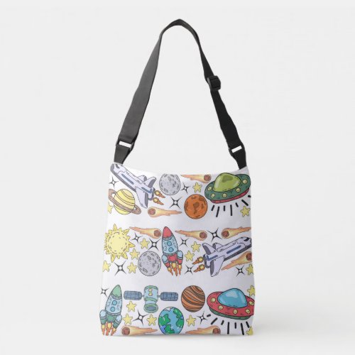 Outer Space Hand_Drawn Vintage Doodles Crossbody Bag
