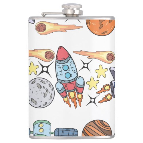 Outer Space Hand_Drawn Vintage Doodles Flask