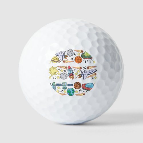 Outer Space Hand_Drawn Vintage Doodles Golf Balls