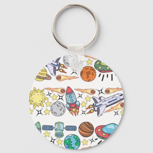 Outer Space Hand_Drawn Vintage Doodles Keychain