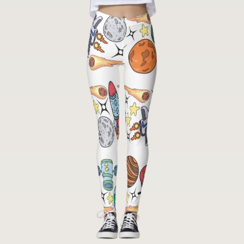 Outer Space Hand_Drawn Vintage Doodles Leggings