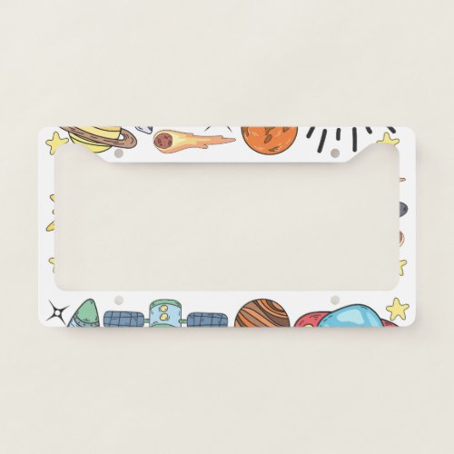 Outer Space Hand_Drawn Vintage Doodles License Plate Frame