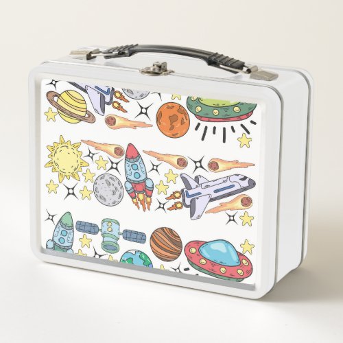 Outer Space Hand_Drawn Vintage Doodles Metal Lunch Box