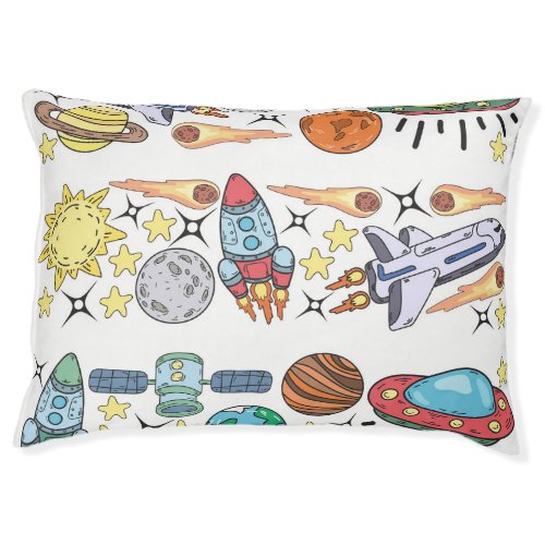 Outer Space Hand_Drawn Vintage Doodles Pet Bed