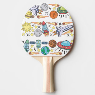 Outer Space: Hand-Drawn Vintage Doodles Ping Pong Paddle