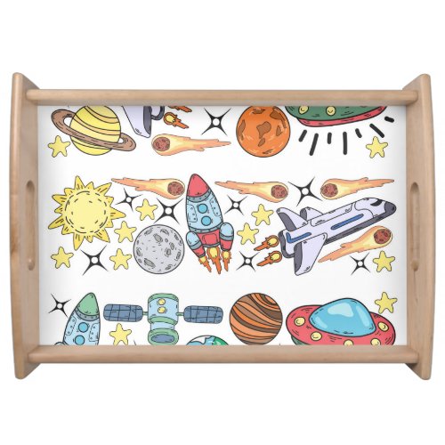 Outer Space Hand_Drawn Vintage Doodles Serving Tray