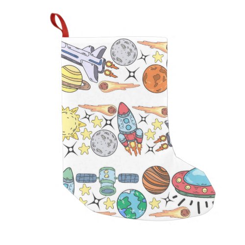 Outer Space Hand_Drawn Vintage Doodles Small Christmas Stocking