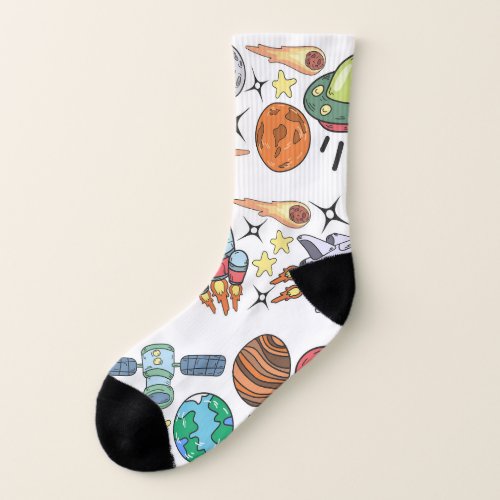 Outer Space Hand_Drawn Vintage Doodles Socks