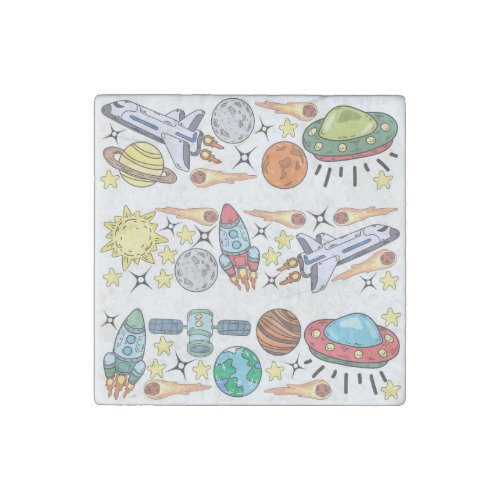 Outer Space Hand_Drawn Vintage Doodles Stone Magnet