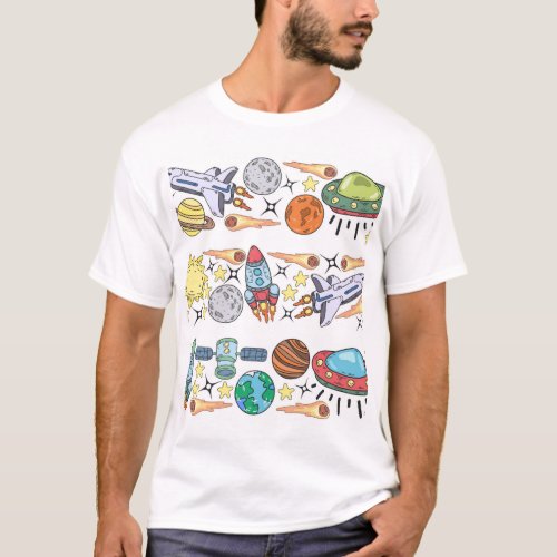 Outer Space Hand_Drawn Vintage Doodles T_Shirt