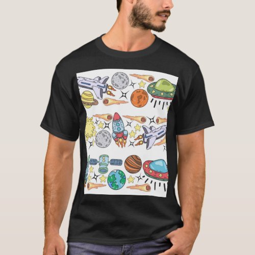 Outer Space Hand_Drawn Vintage Doodles T_Shirt