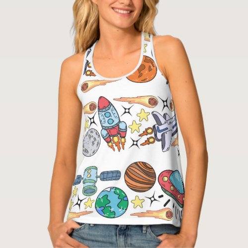 Outer Space Hand_Drawn Vintage Doodles Tank Top