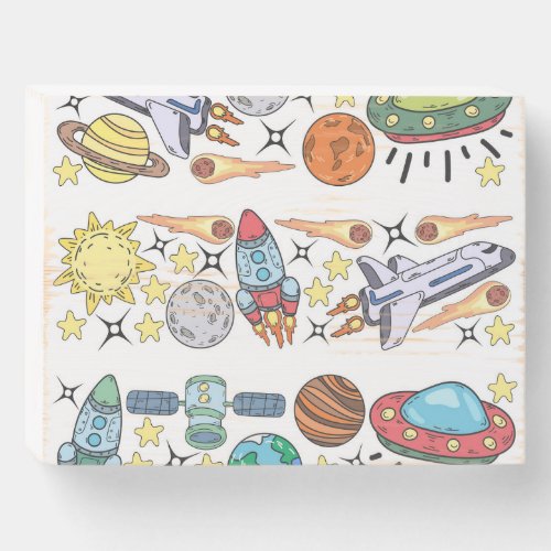 Outer Space Hand_Drawn Vintage Doodles Wooden Box Sign