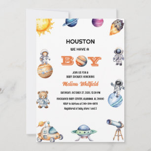 Outer Space Houston We Have a Boy Baby Shower Invitation